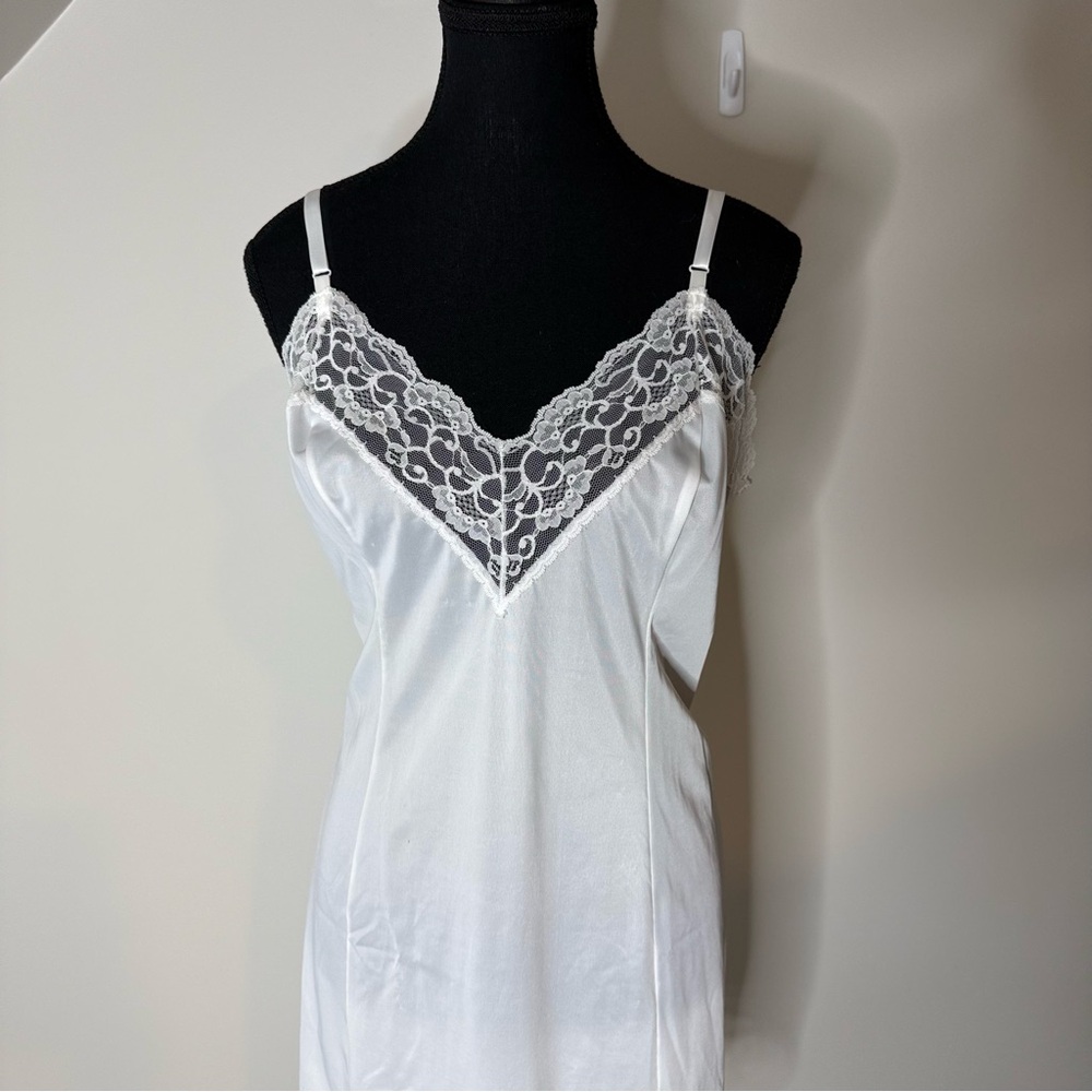 FRENCH MAID Vintage White Slip Dress Negligée Teddy Chemise Satin Lace Size 40 - Picture 2 of 9